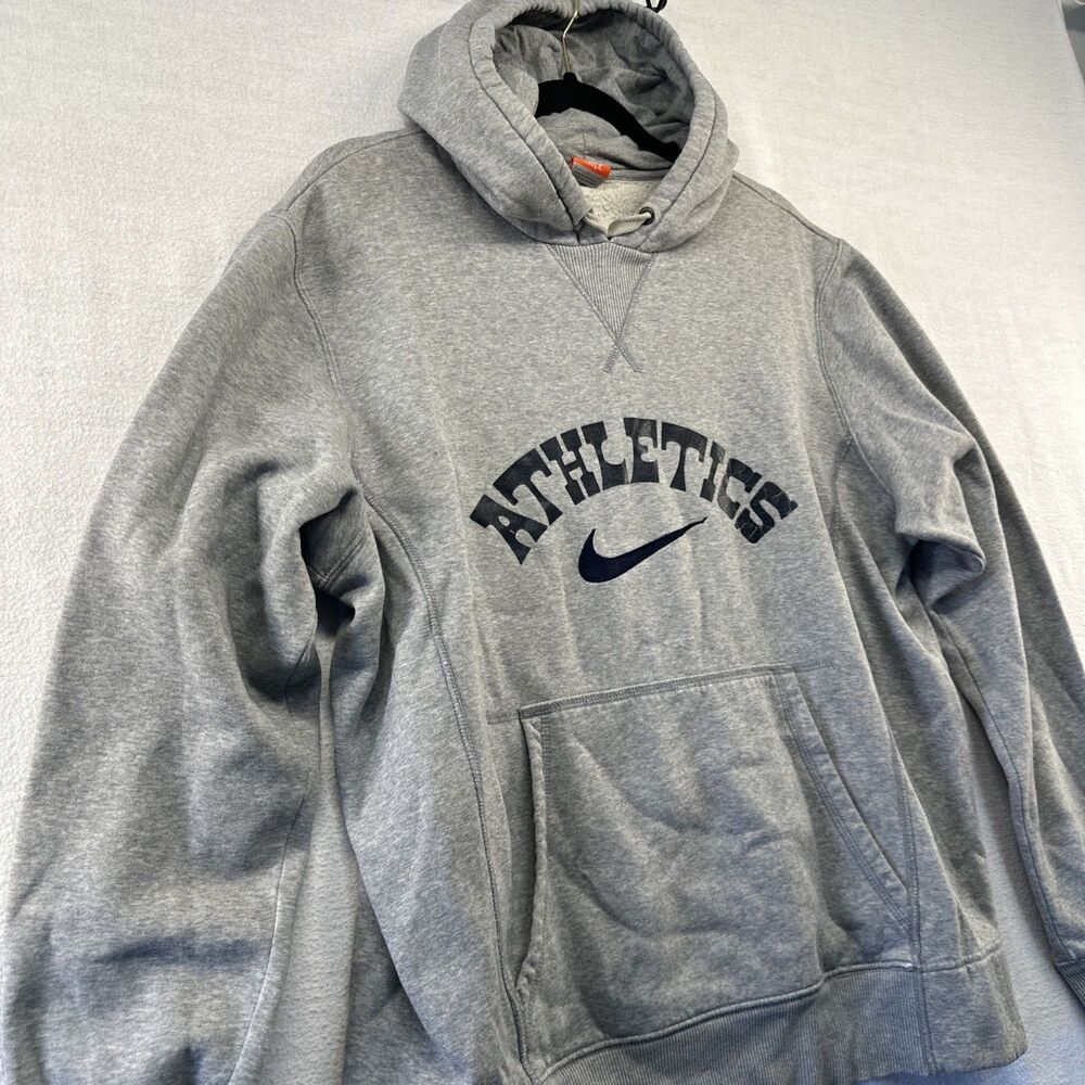 VTG Nike Hoodie Mens L Gray Y2k Athletics Swoosh Logo Heavy Athletic Dept *flaw